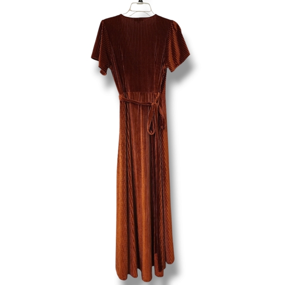 Baltic Born Andi stretch ribbed velvet short sleeve maxi wrap dress S - Picture 3 of 12